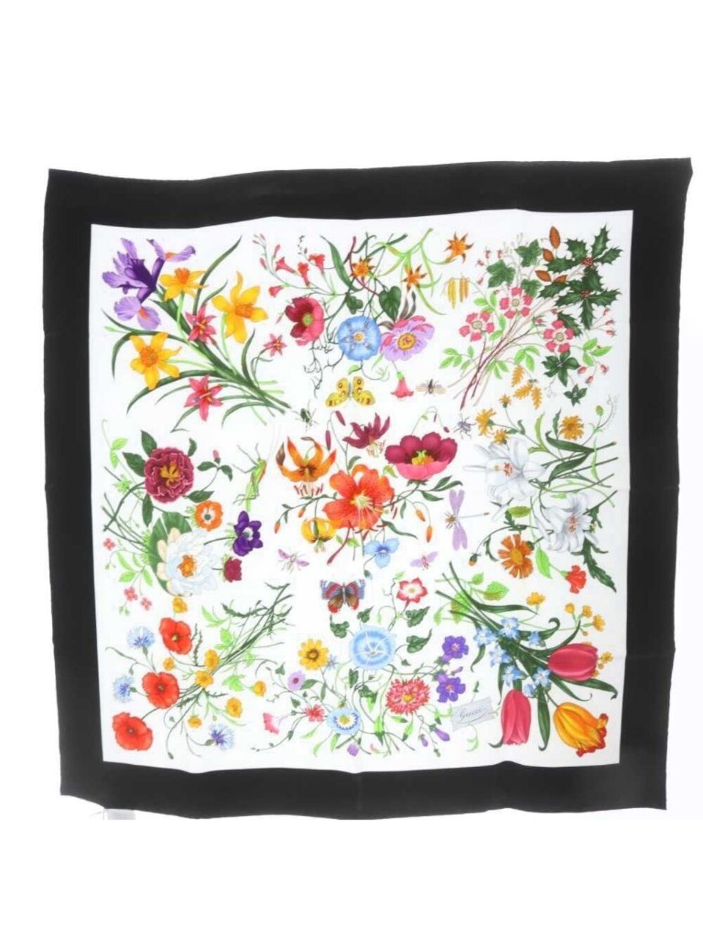 Gucci Flora Print Silk Twill Scarf White Black